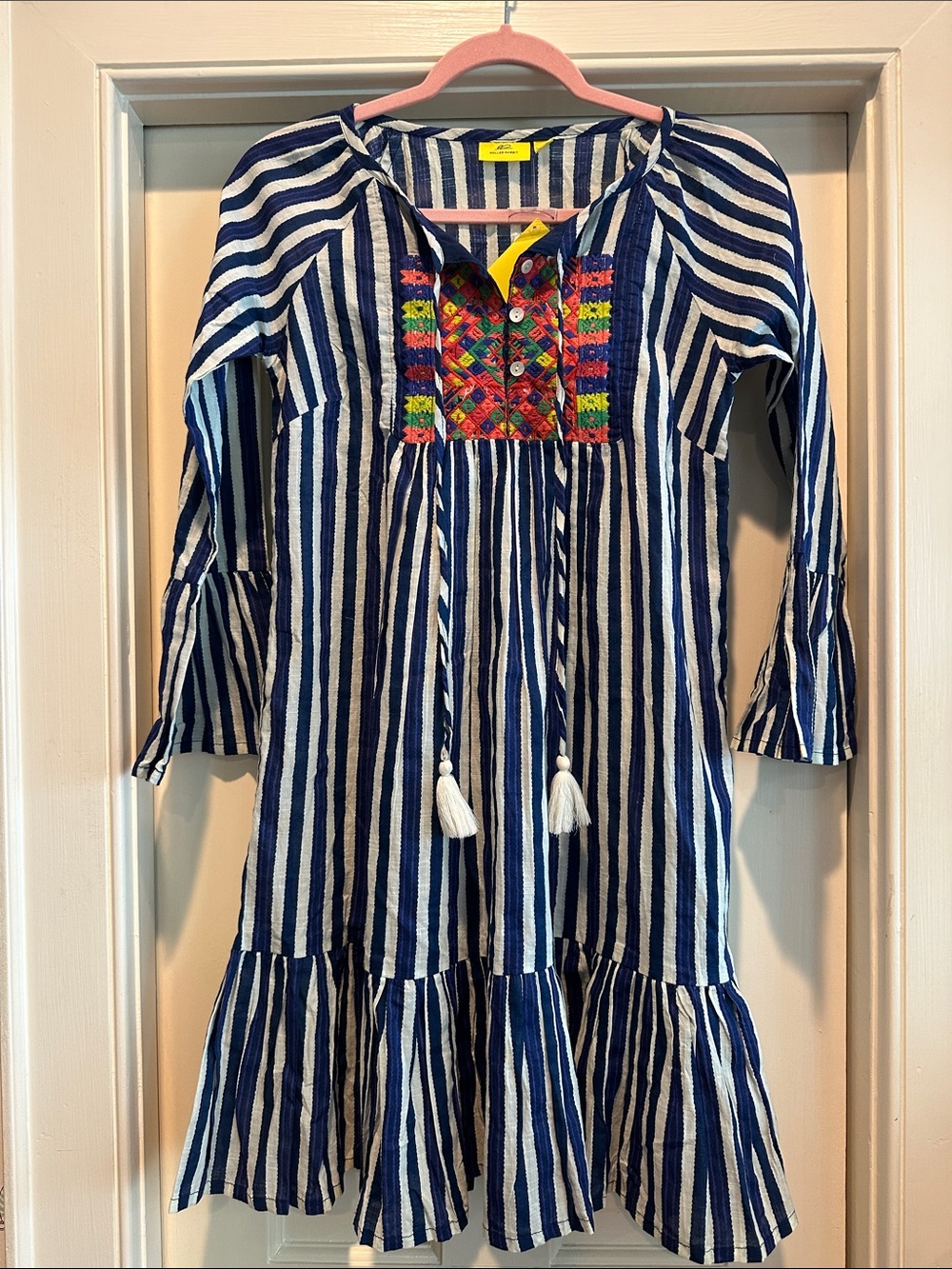 Roller Rabbit Navy & White Striped Embroidered Tassel Dress